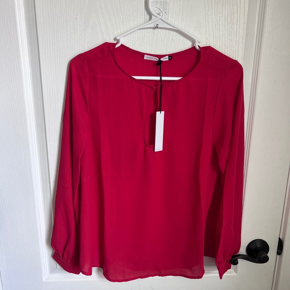 Three Eighty Two Womens Fuchsia Pink Keyhole Long Sleeve Blouse TR-096 XS NEW‎